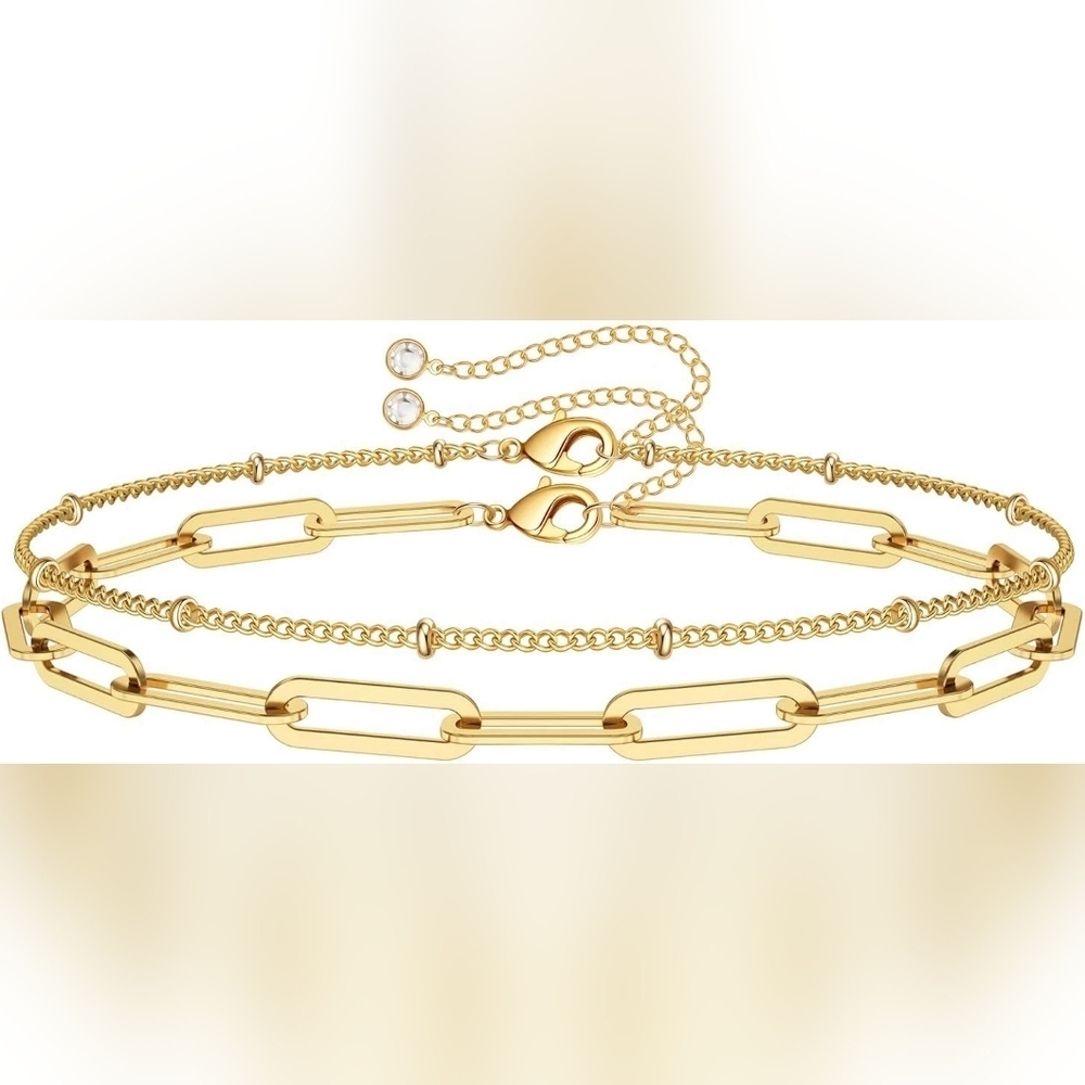 Elegant 14K Gold Plated Chain Bracelet Set